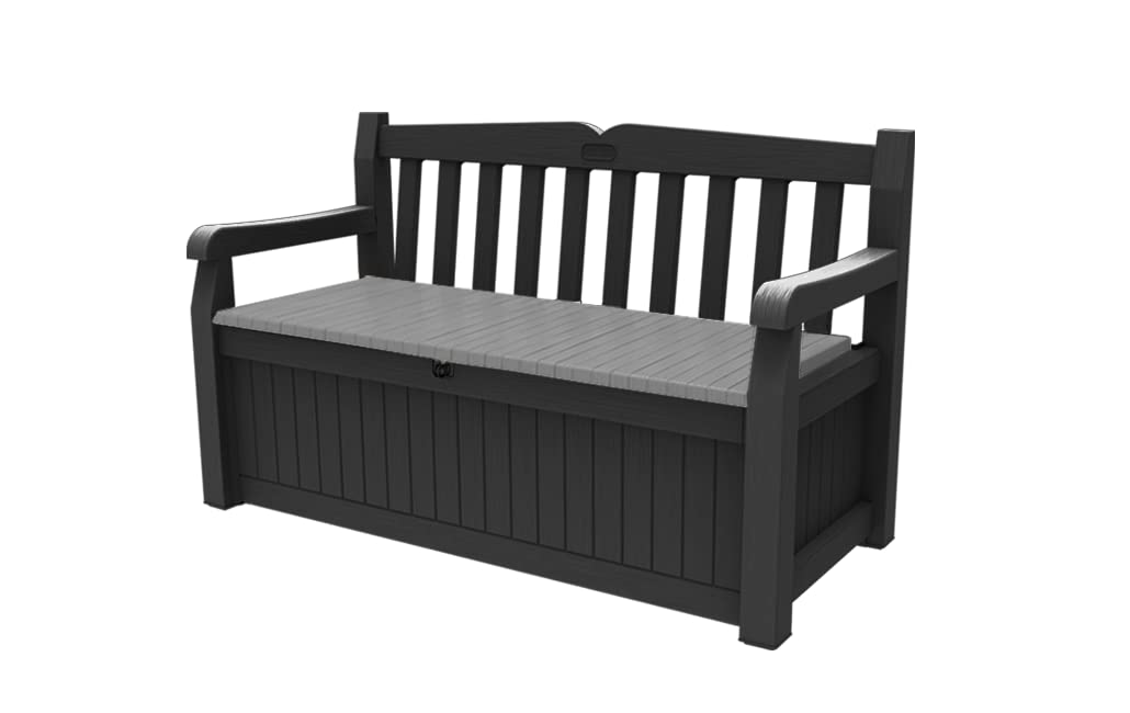4150ov2QNjL Keter Eden Bench 265L Outdoor 60% recycled Garden Furniture Storage Box Graphite & Light Grey - Image 1