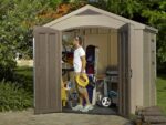 Keter Factor 8 x 6 ft Outdoor Storage Shed, Beige/Brown - Image 3