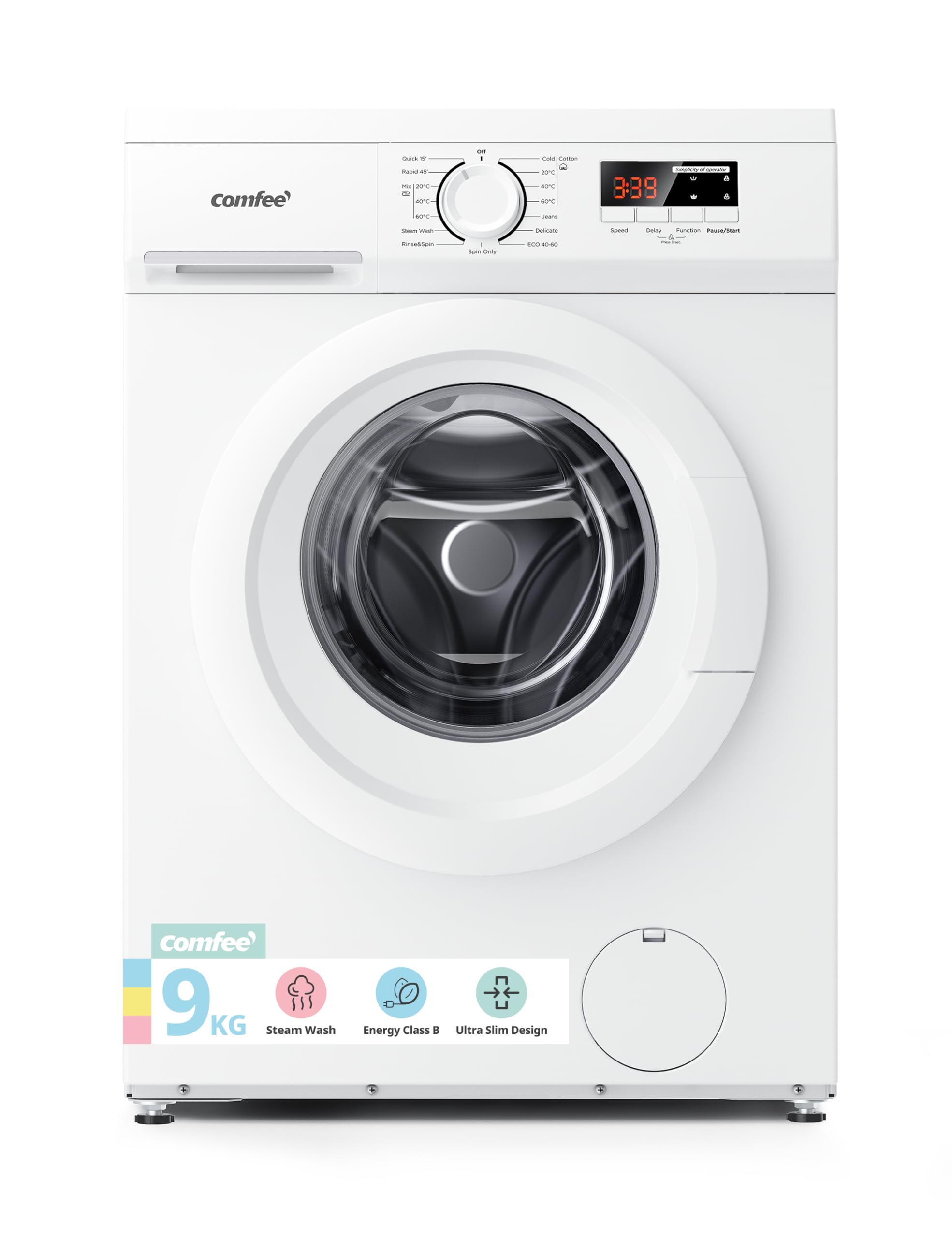 718iOEtKWvL COMFEE' Freestanding Washing Machine,9KG Load,1400RPM,Steam Wash,Quick Wash - Image 1