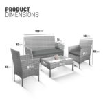 KEPLIN 4pc Rattan Garden Furniture Set – Outdoor Lounger Sofa, Chairs and Table Bistro Set for Lawn - Image 6