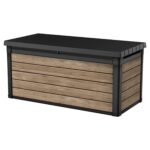 Keter Signature 570L Outdoor Storage Box – Ashwood Brown | Lockable Weatherproof Garden Deck Box & Bench
