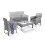 KEPLIN 4pc Rattan Garden Furniture Set – Outdoor Lounger Sofa, Chairs and Table Bistro Set for Lawn