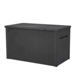 Keter XXL Java Resin Rattan Look Large Outdoor Lockable Storage Deck Box for Patio Furniture Cushions