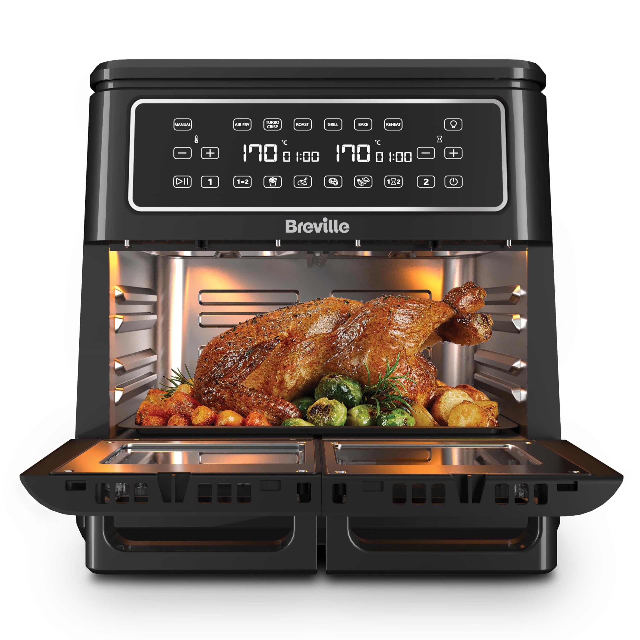 81V6g83YsRL-2 Breville Halo Flexi Air Fryer | Digital Dual Air Fryer Oven | 11L: Serves 10+ People | FryBakeGrillRoast & Reheat - Image 1