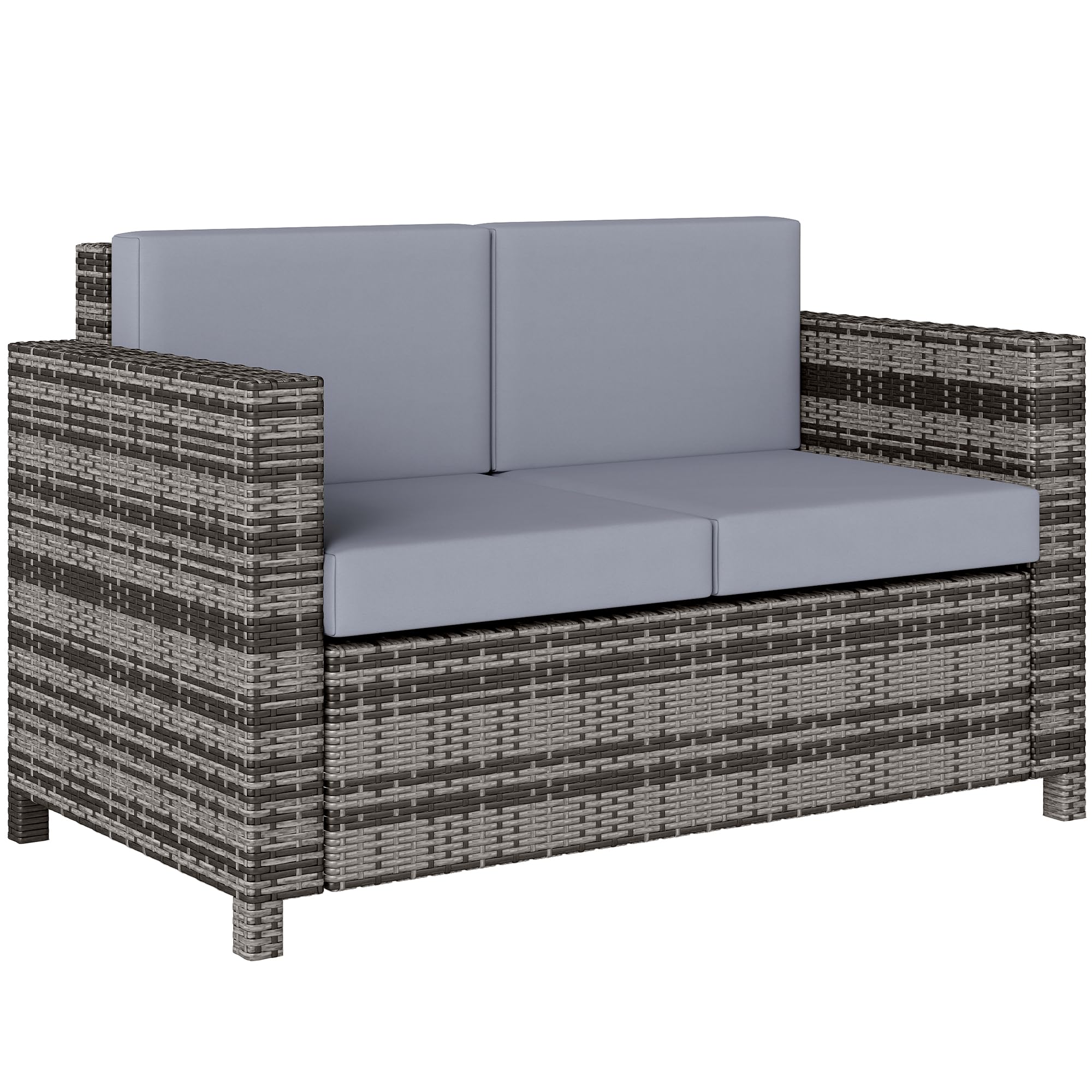 81nuVSPkgyL Outsunny Rattan Sofa, 2 Seater Garden Furniture with Soft Padded Cushion and Armrests - Image 1