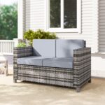 Outsunny Rattan Sofa, 2 Seater Garden Furniture with Soft Padded Cushion and Armrests - Image 2