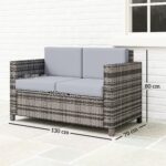 Outsunny Rattan Sofa, 2 Seater Garden Furniture with Soft Padded Cushion and Armrests - Image 8