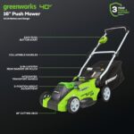 Greenworks 40V 16" Cordless Lawn Mower, Ultra-Light Push Mower with 4.0Ah Battery & Charger - Image 15