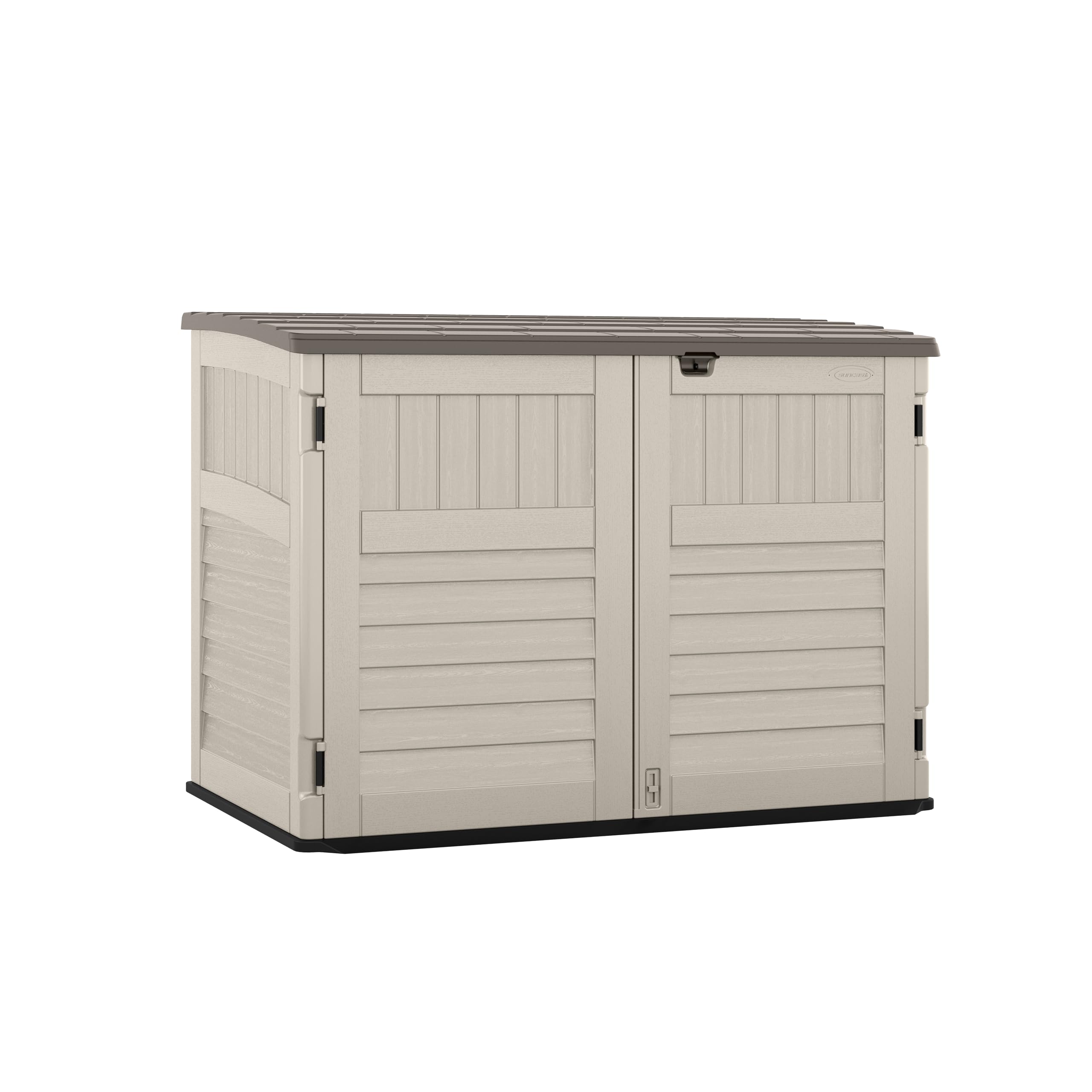 71RFpLeFMOL Suncast 5.9 ft. x 3.7 ft Horizontal Stow-Away Storage Shed - Natural Wood-Like Outdoor Storage for Trash Cans - Image 1