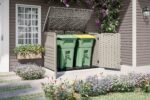 Suncast 5.9 ft. x 3.7 ft Horizontal Stow-Away Storage Shed - Natural Wood-Like Outdoor Storage for Trash Cans - Image 6